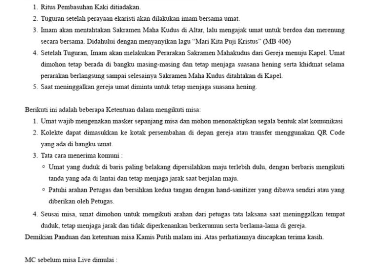 Misa Kamis Putih 2 April 2026