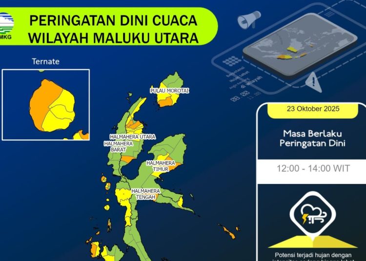 Prakiraan Cuaca Maluku Utara 6 April 2026: Halsel dan Taliabu Diprediksi Diguyur Hujan
