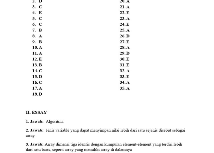 Soal Ujian Informatika Kelas 11 Semester 2 + Kunci Jawaban