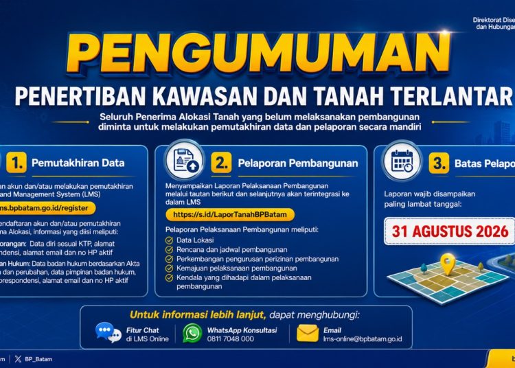 Cegah Lahan Telantar, BP Batam Wajibkan Penerima Alokasi Lapor Progres Pembangunan via LMS