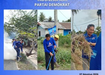 Sambut HUT ke-25, DPC Demokrat Lingga Gelar Gotong Royong di Tanjung Harapan